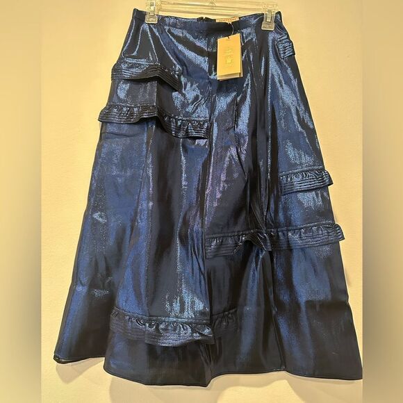 Burberry midi length silk blend skirt size 6 dark blue NWT - Picture 9 of 16